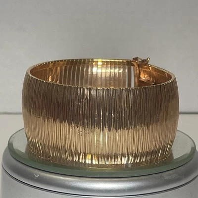 Brazalete Brazalete Bronce Italia Diadema Tono Oro Rosa Cerradura de Seguridad Firmado 7.75” VER Foto 1 de 4