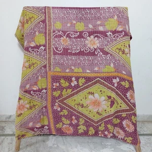 Vintage Kantha Purple Quilt Throw Handmade Bedspread Cotton Blanket Ralli Gudari - Picture 1 of 2