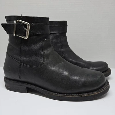 Frye Veronica 皮带拉链短黑色皮革摩托骑手风格靴子 8B 码 — 第 1/4 张图片