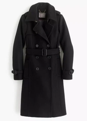 J.Crew Icon Trench Italian Wool Cashmere Size 000 Black Nello Gori Belted Coat - Image 1 of 4