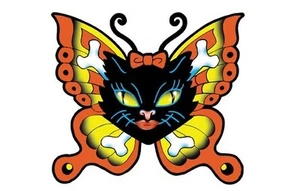 BUTTERFLY BLACK CAT CROSSBONES SEXY STICKER/VINYL DECAL - Picture 1 of 1