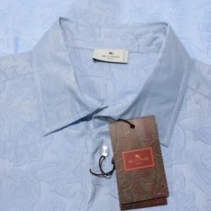 Etro NWT Dress Shirt Size 42 in Light Blue Paisley Pattern 100% Cotton - Picture 1 of 12