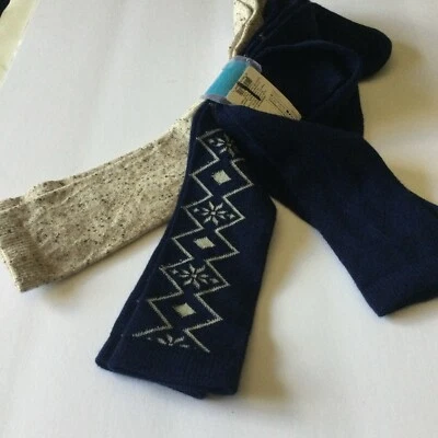 HUE WOMENS 3 PAIR PACK KNEE HIGH SOCKS NAVY DIAMOND FAIR ISLE BEIGE TWEED OS NWT - Image 1 of 4