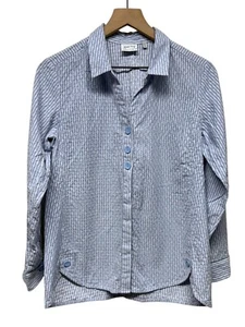 Habitat Clothes to Live In Top Women XS Blue Button Up Lagenlook Textured Cotton - Picture 1 of 7