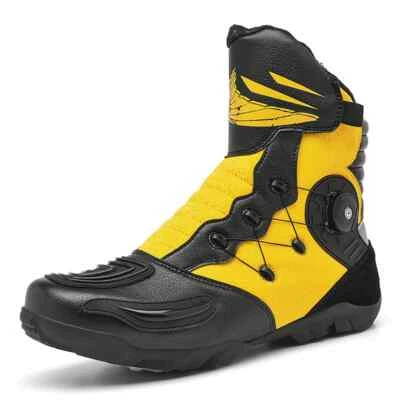 Botas de motocicleta antideslizantes con tachuelas para hombre cuatro estaciones zapatos de carreras para montar Foto 1 de 4