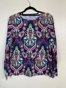 Talbots Womens Long Sleeve Paisley Tee Shirt Size Large Boho Floral Multicolor - Picture 1 of 24