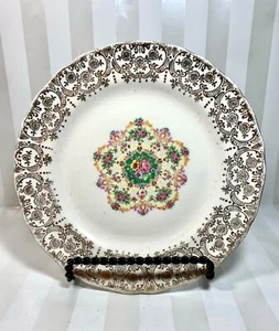 Nasco Ambassador Warranted 22 KT. Gold Dinner Plate Made in USA Floral Design - Picture 1 of 11