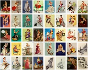 40 GIL ELVGREN Pin-up Art Stickers SEXY GIRLS SAILOR CANOEING CYCLING COWGIRL - Picture 1 of 1