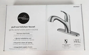 Grifo de cocina de acero inoxidable extraíble Project Source con placa de cubierta 1076627 NUEVO - Imagen 1 de 7