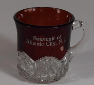 1897 McKee & Brothers Ruby Stain Glass Atlantic City Souvenir Mug Heart Band - Picture 1 of 5