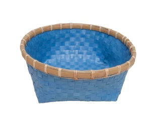 Tropical Blue Woven Wicker Basket – Rectangular Storage Organizer with Zigzag - Picture 1 of 7