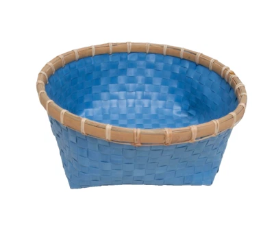 Tropical Blue Woven Wicker Basket – Rectangular Storage Organizer with Zigzag - Image 1 of 4