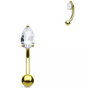 Augenbrauen Turm Kurve Gold IP mit Träne klar 3 mm Edelstein 16 Stärke 5/16" Langhantel - Bild 1 von 4