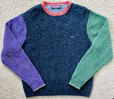 Rare Vintage Vineyard Vines Original Whale Logo Patch Multi Colored Sweater Wool - Image 1 of 4
