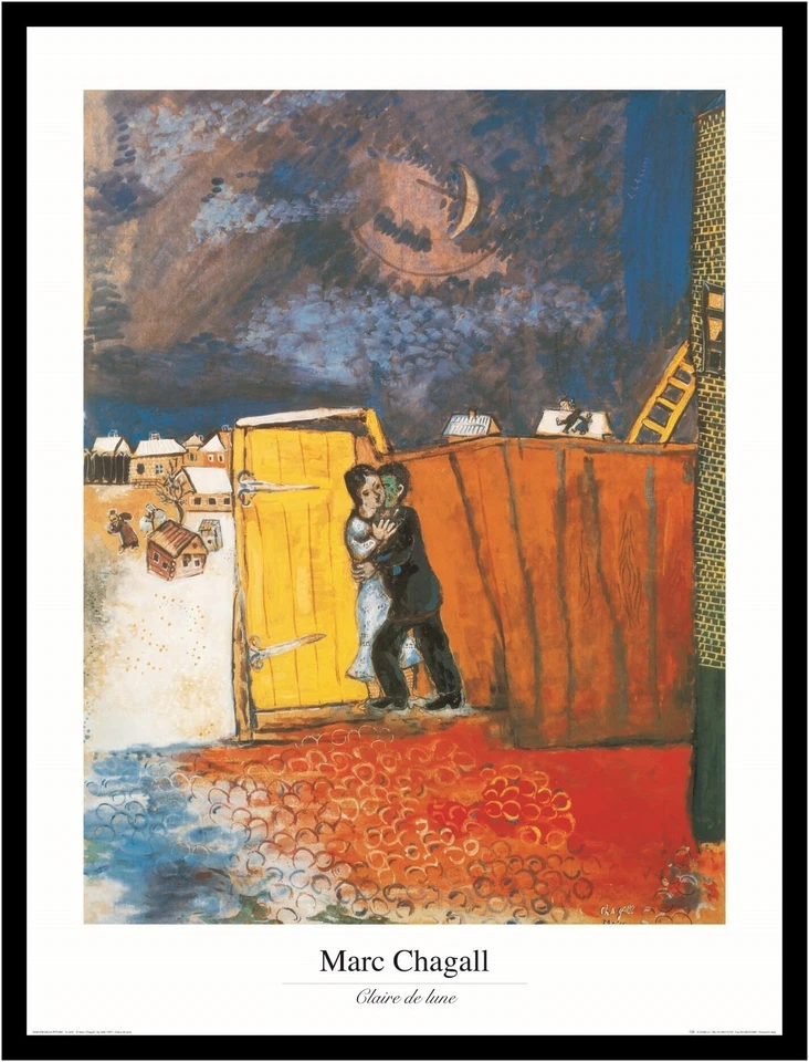 Marc Chagall Poster Kunstdruck Bild im Alu Rahmen Mondlicht 80x60cm Neu - Bild 1 von 1