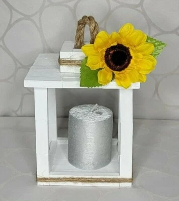 White Lantern Home Decor Sunflower Wedding Mantel Decor Spring Winter -Handmade - Image 1 of 4