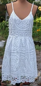 Crochet Babydoll Dress Large White Boho Coquette Coastal Cowgirl Rebellion Again - Picture 1 of 16