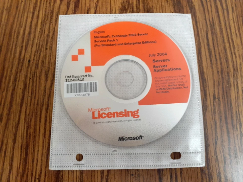 Microsoft Licensing 2004 Exchange 2003 Server Service Pack 1 July 2004 - Image 1 of 1