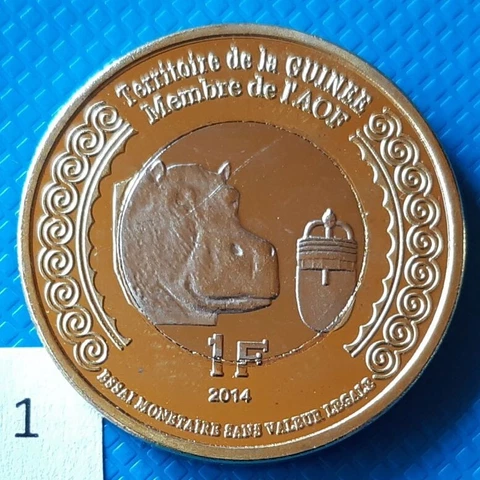 Guinea 1 Franc 2014 Hippo Hippopotamus Bi-metallic WWI RARE unusual coin Cover