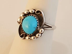 Anello Navajo Robin uovo blu turchese argento sterling misura 7,5 firmato AS - Foto 1 di 9