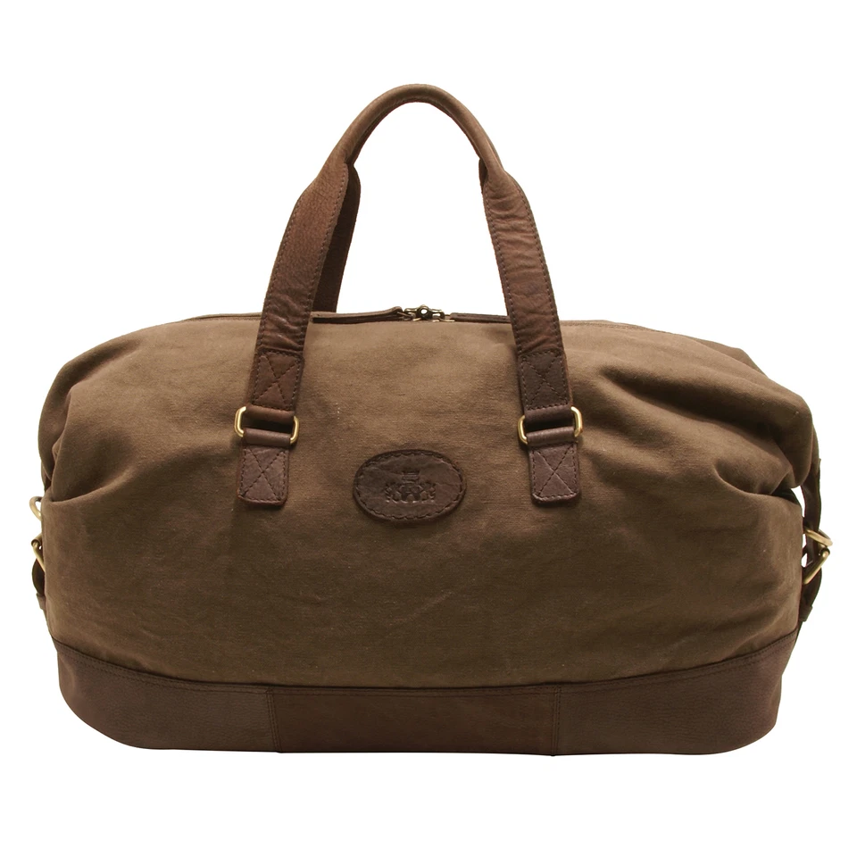 Rowallan - Khaki Canvas Travel Holdall with Leather Trim and Shoulder Strap - Image 1 of 4