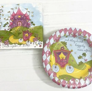 Princess Party Supplies Paper Plates Napkins Girls Pink Castle Fairy Tale - Picture 1 of 9