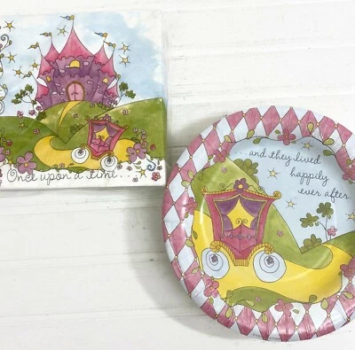 Princess Party Supplies Paper Plates Napkins Girls Pink Castle Fairy Tale - Image 1 of 4