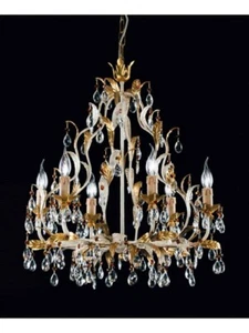 LAMPADARIO CLASSICO IN FOGLIA ORO CON PENDENTI IN CRISTALLO - Bild 1 von 2
