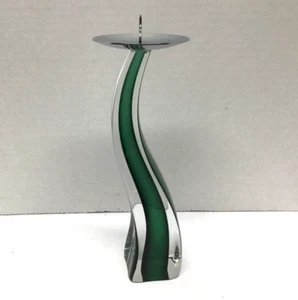 Murano Glass Vintage Green Clear Candle Holder Signed Giuliano Tosi - Picture 1 of 10