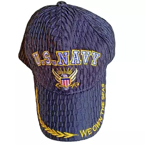 Cappello berretto da ballo US NAVY nuovo senza etichette vestibilità regolabile blu ricamato logo motivo testurizzato - Foto 1 di 3