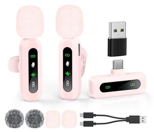 Wireless USB C Lavalier Microphone for Android/PC Video Recording Pink - Picture 1 of 7