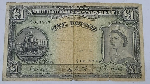 THE BAHAMAS 🇧🇸 ONE (1) POUND BANKNOTE 1953 (QUEEN ELIZABETH II) COLONIAL ERA Cover