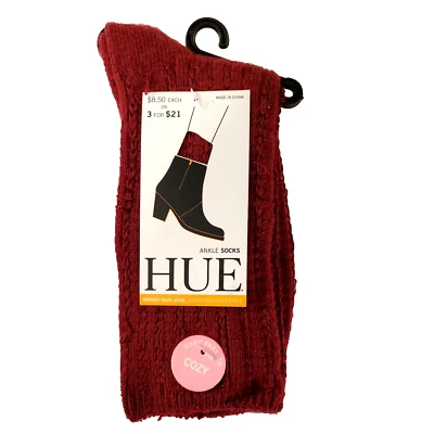 HUE Women's Supersoft Butter Rib Stripe Boot Ankle Socks Sangria - Image 1 of 4