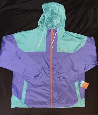 New Columbia Flash Challenger Windbreaker Classic 80s Purple Aqua Mens Size 2XL - Image 1 of 4
