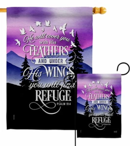 He Will Cover You With His Feather Garden Flag Bible Verses Decorative Banner - Picture 1 of 19