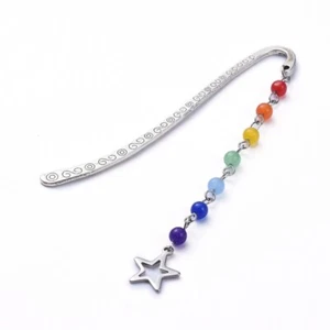 2 Pretty Silver Tone Bookmarks with Coloured Beads & Star Charm - Great Present - Picture 1 of 2