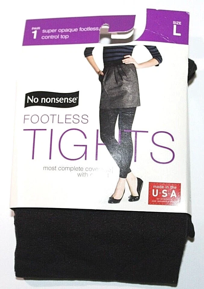 2 Pairs Footless Tights No Nonsense Sixe XL Extra Large Super Opaque Black
