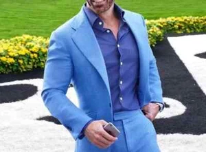 Men’s 2-Piece Slim Fit Blue Suit | Stylish 1-Button | Fashion & Bespoke Gift - Picture 1 of 4