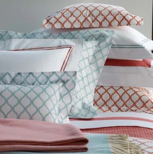 Sferra ANDOVER King Sham bianco/acqua cotone egiziano stampa percalle nuovo - Foto 1 di 2