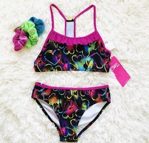 SPEEDO Girls Neon Hearts Ruffle Tankini Swimsuit 2 Pc Size 14 NEW - Picture 1 of 1