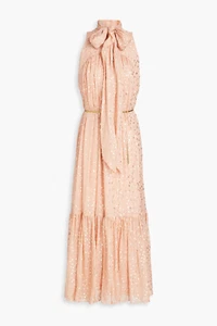 ZIMMERMANN Pussy-bow Metallic fil coupé Silk-crepon Midi Dress Size 0 - Picture 1 of 4