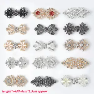 1pc Women Shiny Rhinestone Frog Button Cape Shawl Cloak Clasp Collar Fastener - Picture 1 of 15