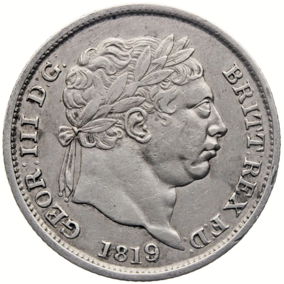 Rare 1819 over 3 Shilling George III Coin UK Silver (MO3506-) - Image 1 of 3
