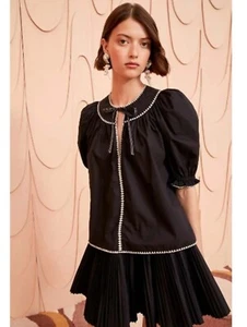 Ulla Johnson Top Ruby V-Neck Cotton Black Blouse Size 2 - Picture 1 of 5