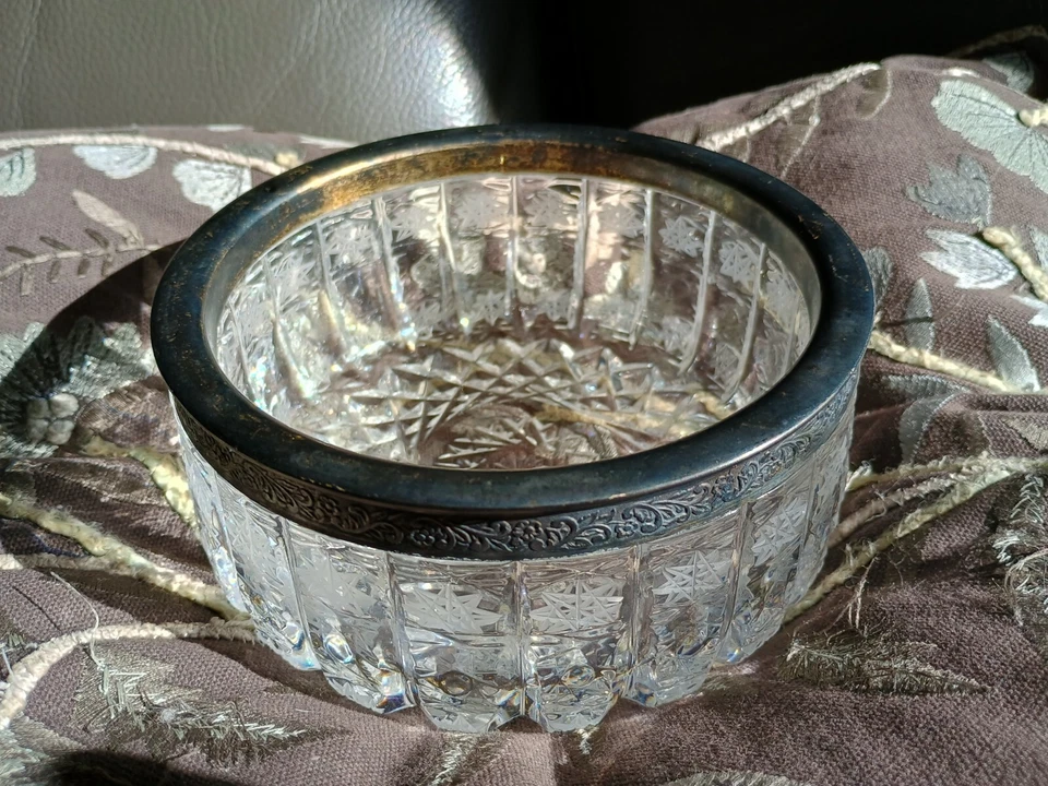  Candy bowl vintage cristal y plata ensayo 875 URSS. Jarrón, pátina natural. Foto 1 de 4