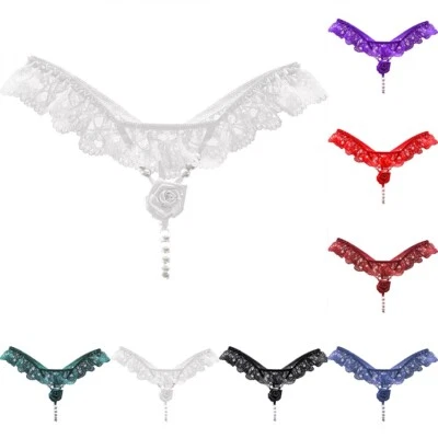 Weiße Spitze Tanga G String Höschen Perlen Frauen Sexy Unterwäsche mit T Rücken - Bild 1 von 4