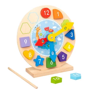 Kids Telling Time Learning Clock Safe Learning Clock Kindergarten Toy Wooden fun - Picture 1 of 10