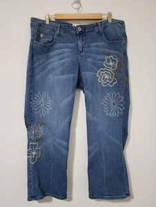 Z. Cavaricci Womens Embellished Mid-Rise Jeans Size 18 Blue Cotton Blend Floral - Picture 1 of 11
