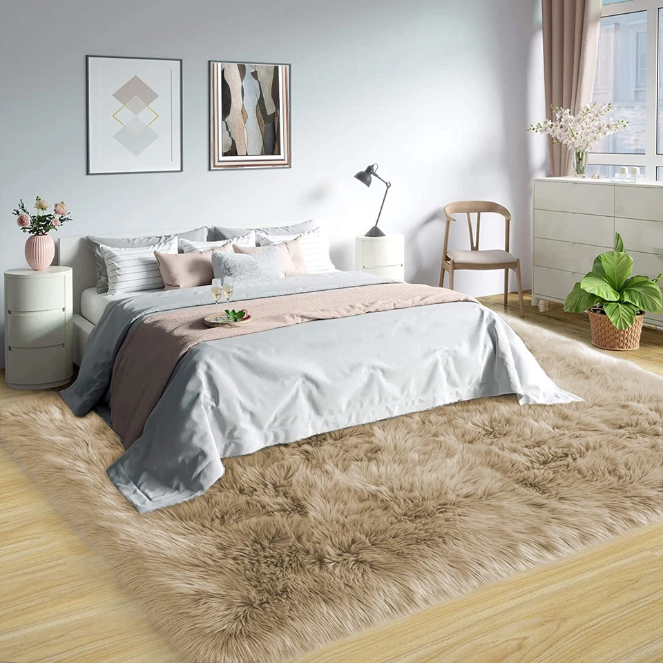 Faux sheepskin Rug Beige Faux Fur Fluffy Area rug for Living Room Bedroom Decor - Image 1 of 4