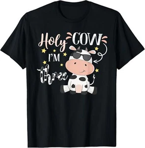 Holy Cow I'm Three Cow Farm Theme Birthday 3 Years Old T-Shirt Hoodie - Picture 1 of 13